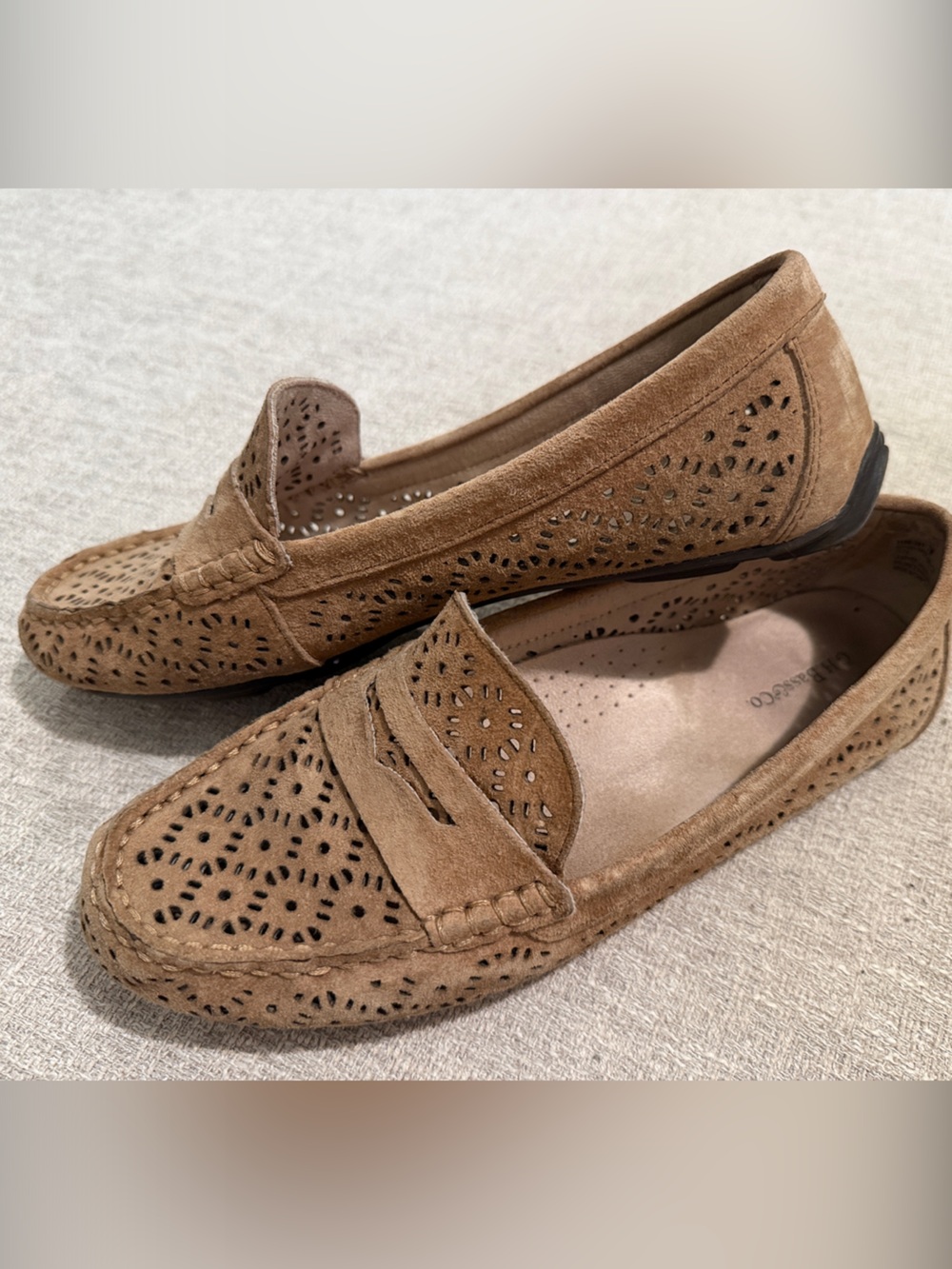 G.H. Bass & Co. Brown Suede Perforated Penny Loafers